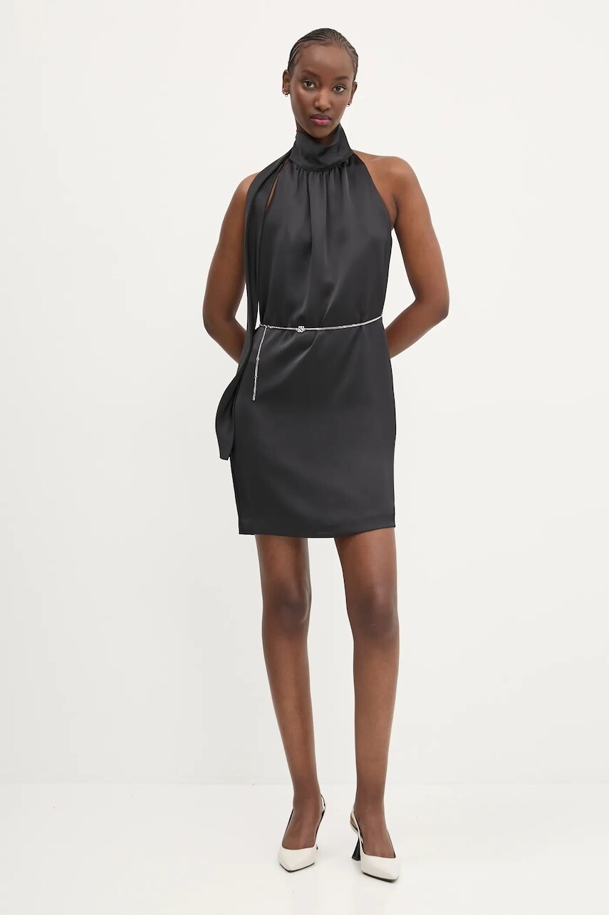 Šaty HUGO čierna farba, mini, rovný strih, 50536440