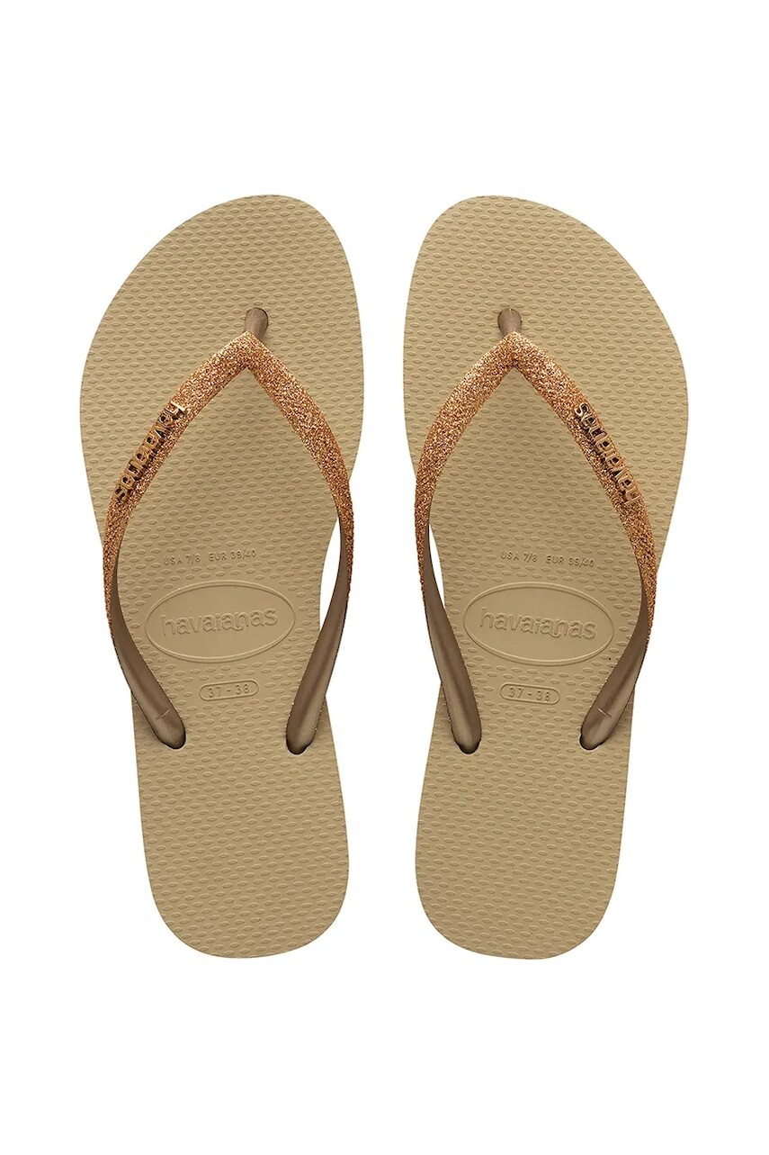 Detské žabky Havaianas SLIM GLITTER II béžová farba, 4146975
