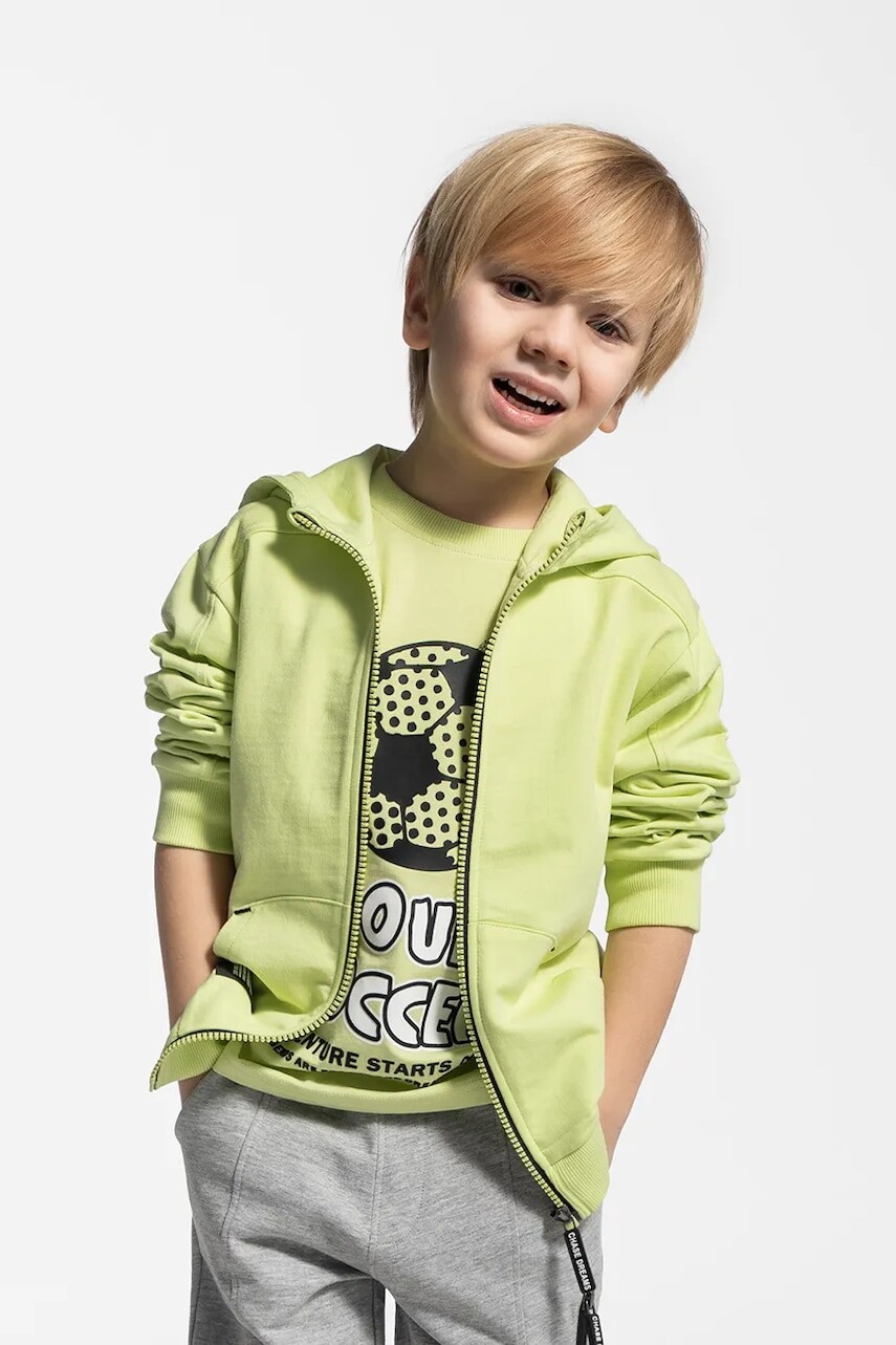 Detská bavlnená mikina Coccodrillo zelená farba, s kapucňou, s potlačou, MONOCHROME BOY KIDS