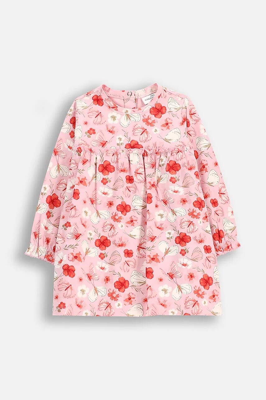 Šaty pre bábätká Coccodrillo ružová farba, mini, áčkový strih, NOSTALGIC MEADOW GIRL NEWBORN