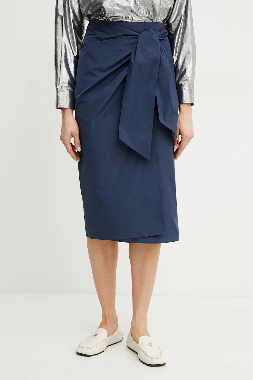 Sukňa Weekend Max Mara tmavomodrá farba, midi, rovný strih, 2515101042600