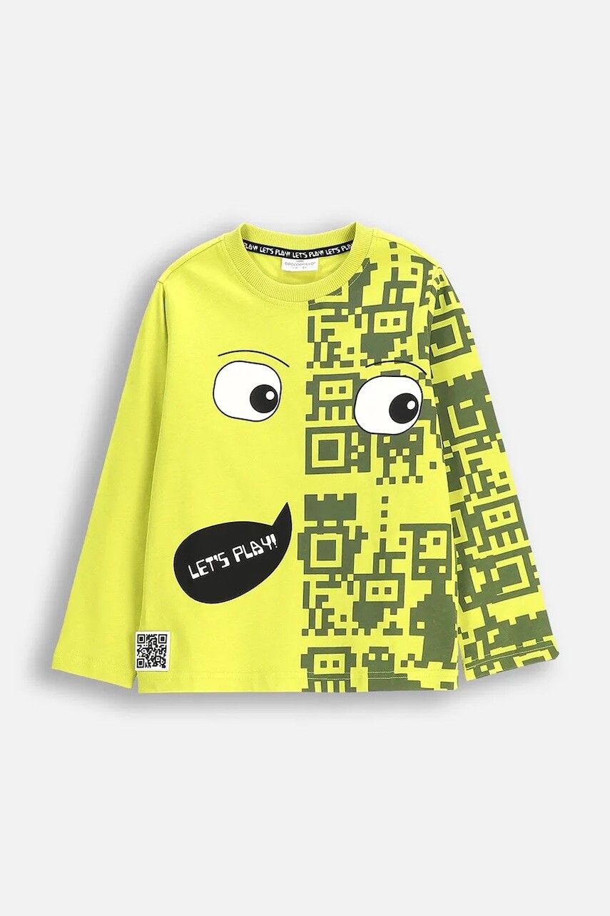 Detská bavlnená košeľa s dlhým rukávom Coccodrillo zelená farba, s potlačou, GAMER BOY KIDS