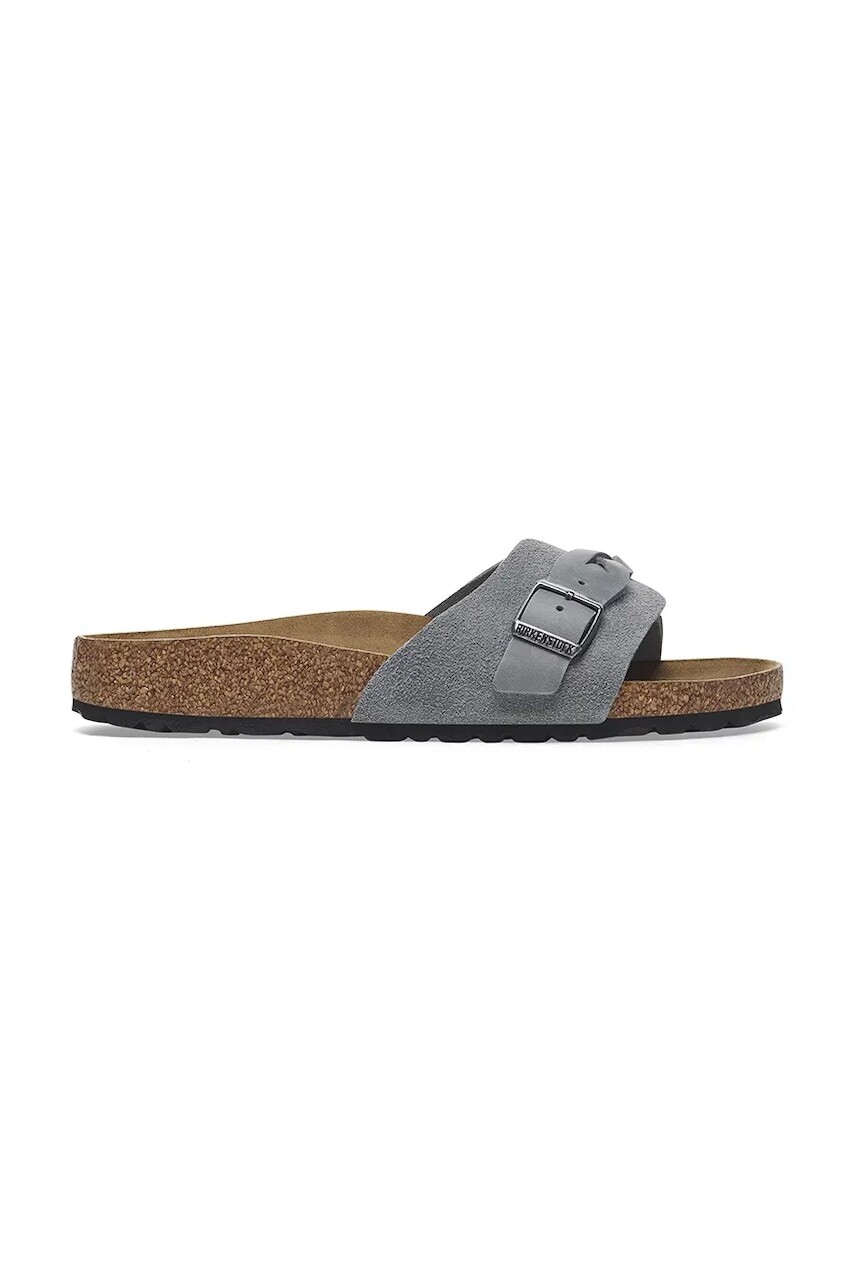 Kožené šľapky Birkenstock Oita Braided dámske, šedá farba, 1029121
