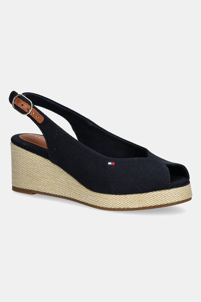 Sandále Tommy Hilfiger FLAG MID WEDGE ESPAD SLINGBACK tmavomodrá farba, FW0FW08595