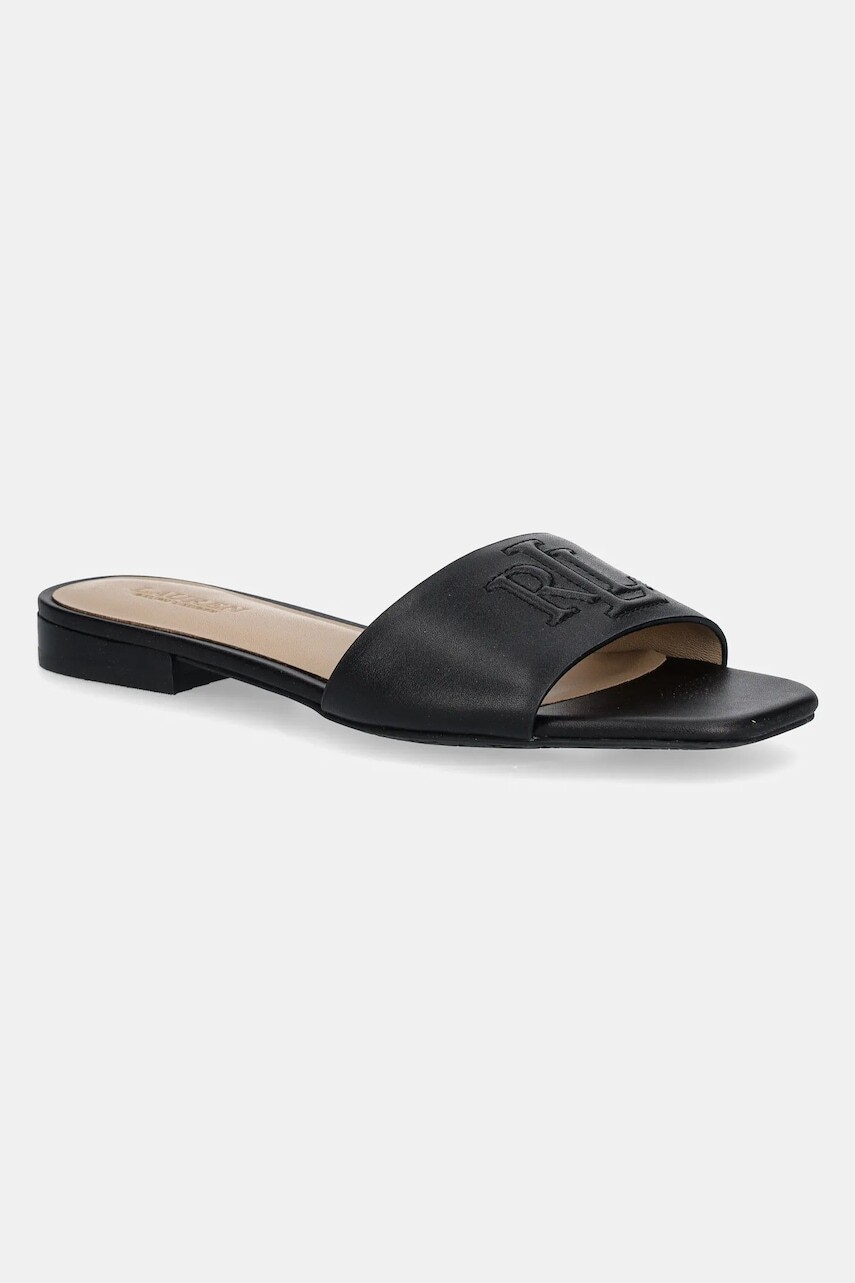 Kožené šľapky Lauren Ralph Lauren Everley Sld dámske, čierna farba, 802959142001