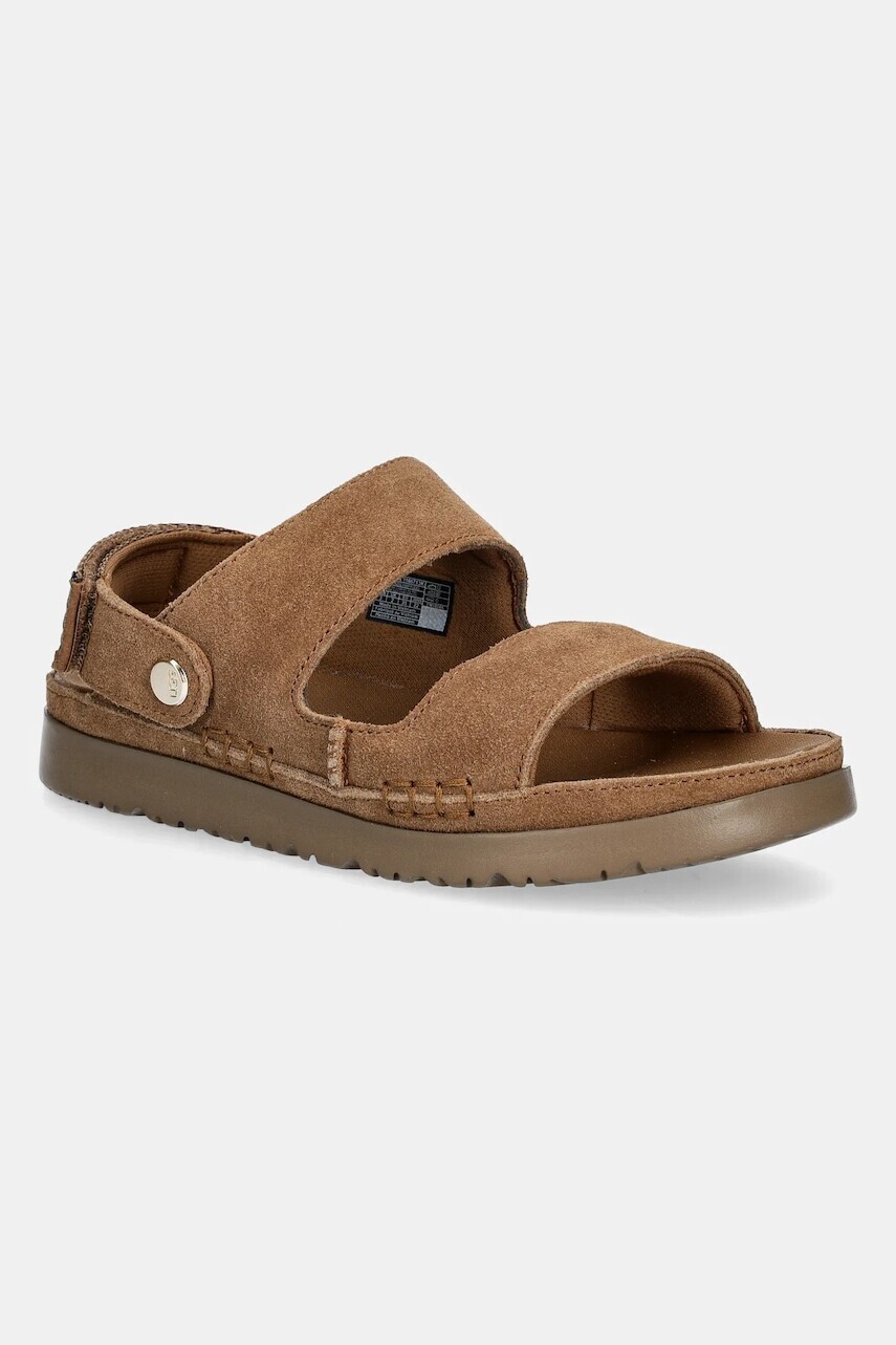 Detské semišové šľapky UGG GOLDENSTAR GLIDE hnedá farba, 1166713K
