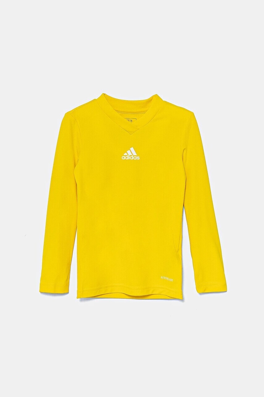 Detské tričko s dlhým rukávom adidas Performance žltá farba, s potlačou, GN7514