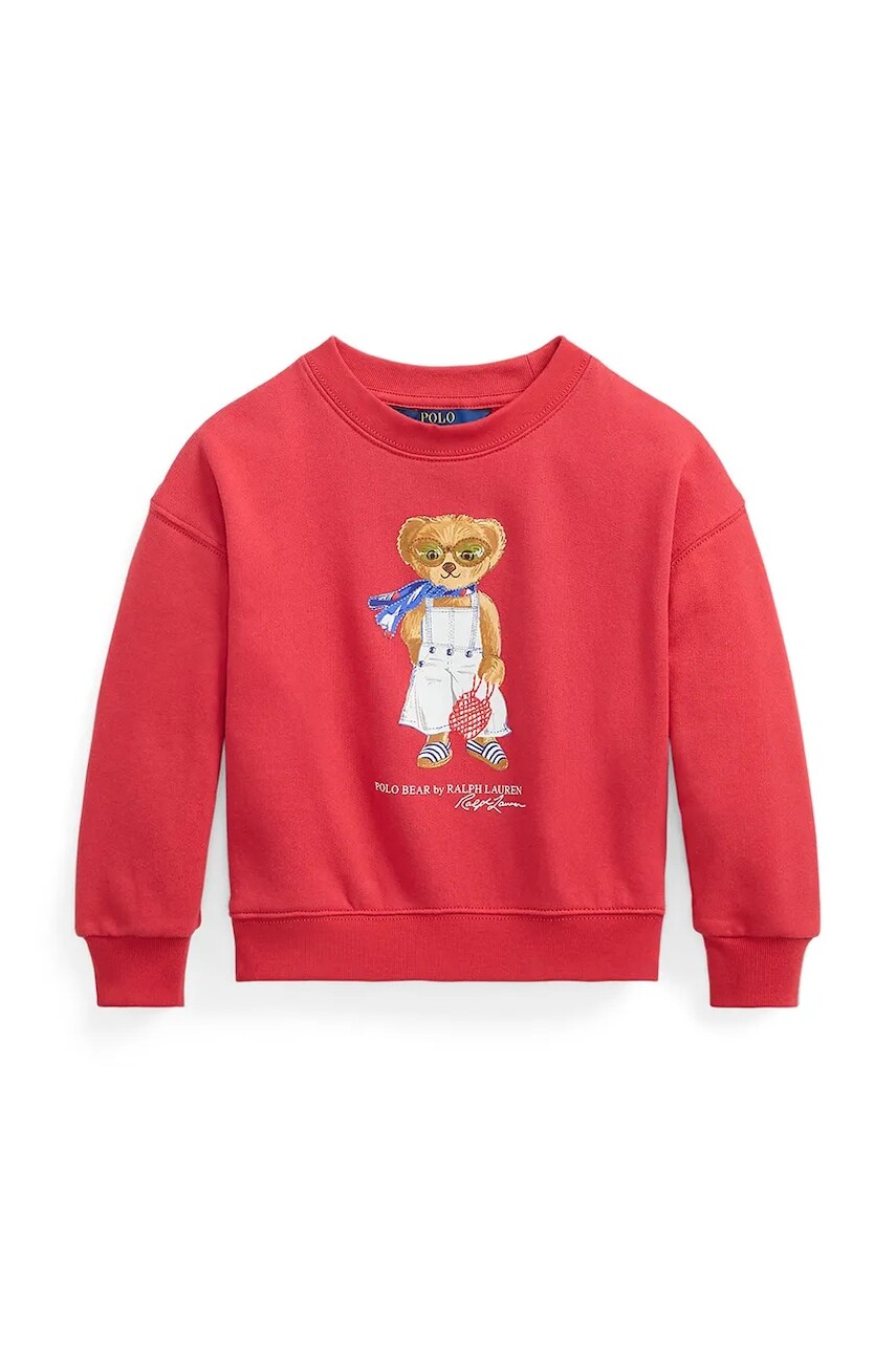 Detská bavlnená mikina Polo Ralph Lauren červená farba, s potlačou, 312965228001
