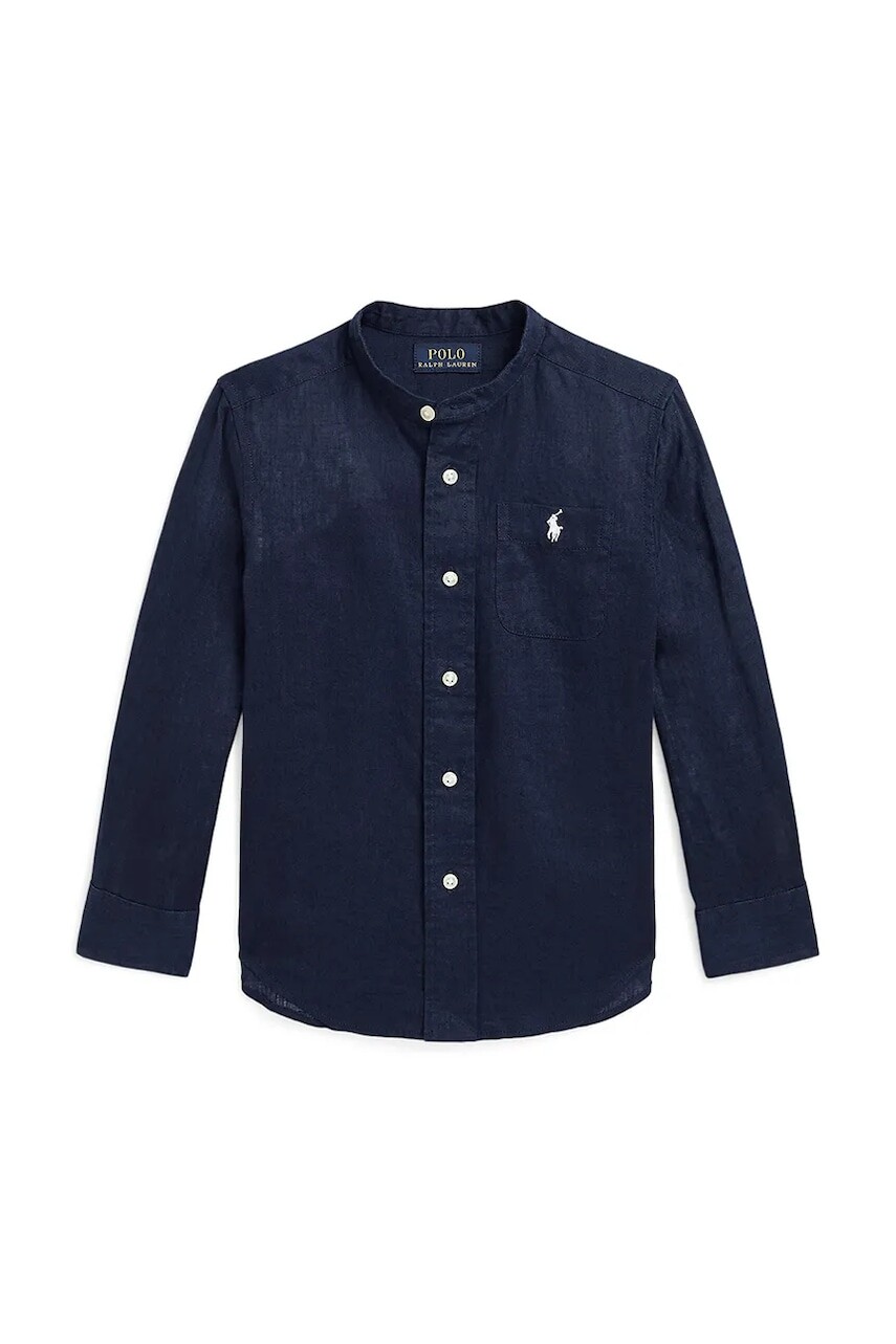 Detská košeľa s prímesou ľanu Polo Ralph Lauren tmavomodrá farba, 322964592001