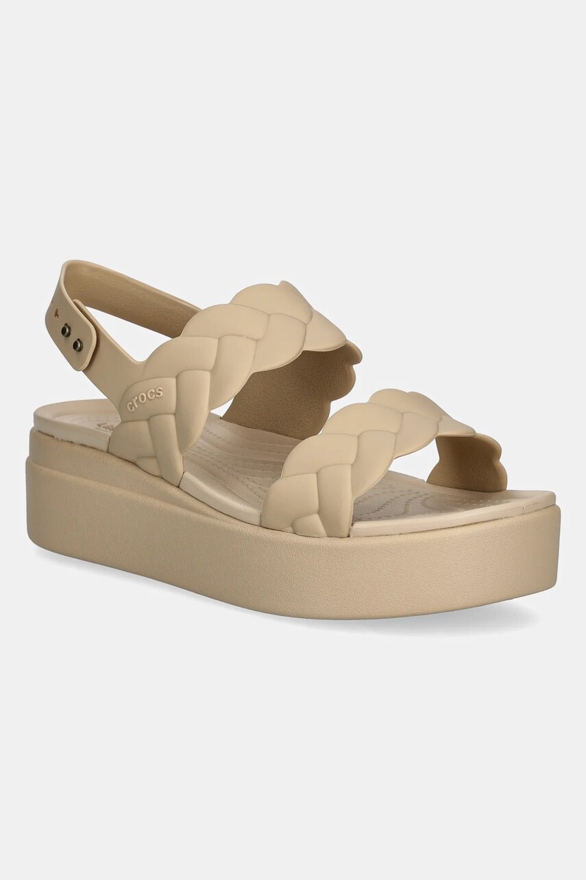 Sandále Crocs Brooklyn Woven Upper Low Wedge W dámske, béžová farba, na platforme, 209977-212