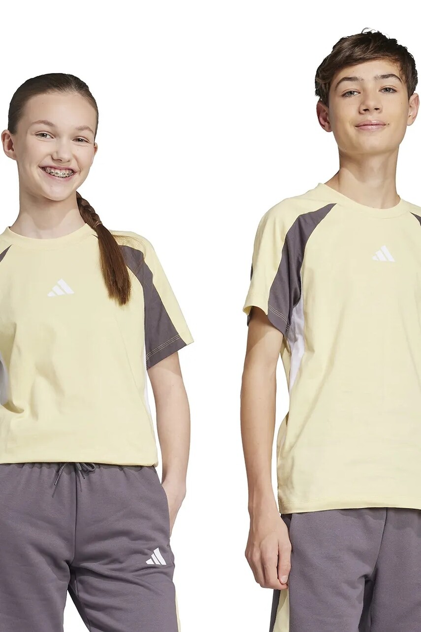 Detské bavlnené tričko adidas žltá farba, s potlačou, JC9308