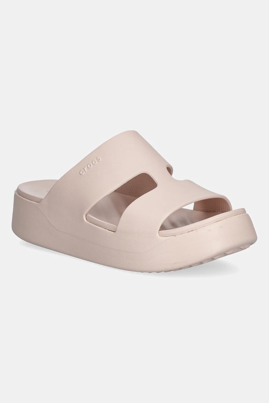 Šľapky Crocs Getaway Platform H - Strap dámske, béžová farba, na platforme, 209409-6UR