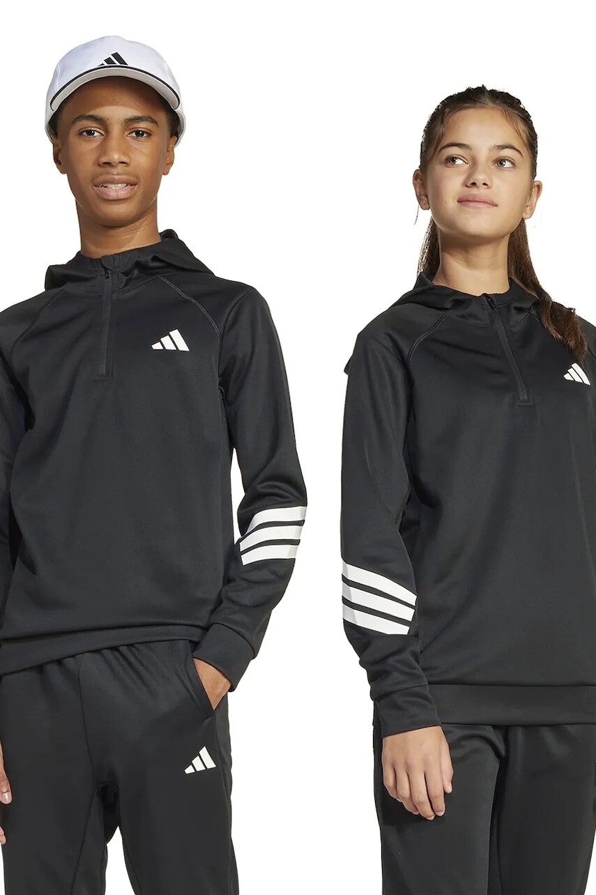 Mikina adidas čierna farba, s kapucňou, s nášivkou, JD0104