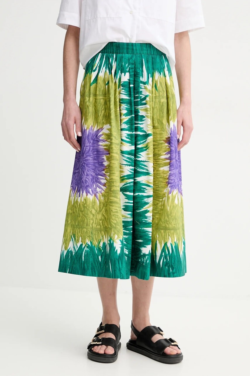Bavlnená sukňa Weekend Max Mara zelená farba, midi, áčkový strih, 2515101036600