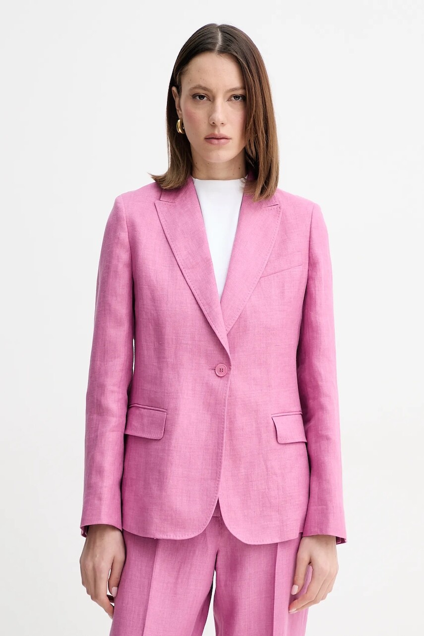 Ľanové sako Weekend Max Mara ružová farba, jednoradové, jednofarebné, 2515041012600