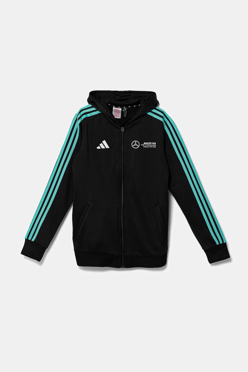 Detská mikina adidas Performance MER DNA čierna farba, s kapucňou, s potlačou, JV5435