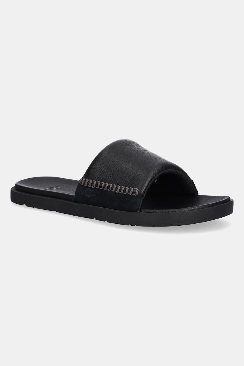 Kožené šľapky UGG Seaside II Slide pánske, čierna farba, 1166593-BLK