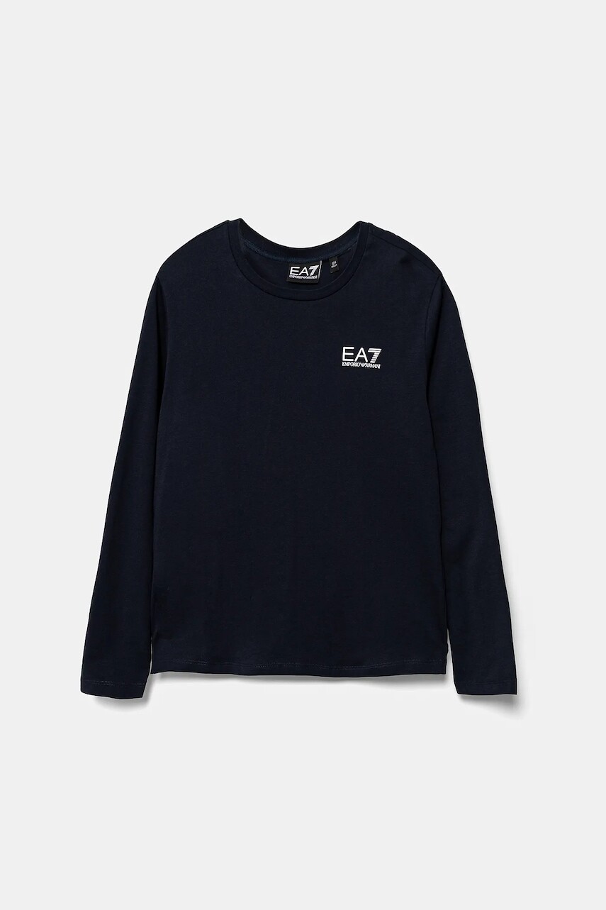 Detská bavlnená košeľa s dlhým rukávom EA7 Emporio Armani tmavomodrá farba, s potlačou, 7B000021 AF10378