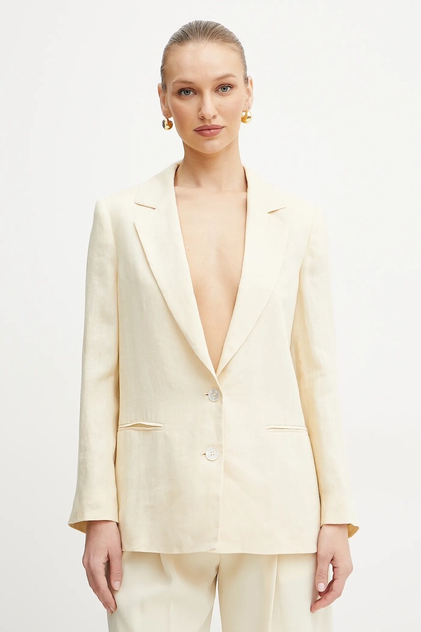 Ľanové sako Marella DALLAS béžová farba, jednoradové, jednofarebné, 2513041144200