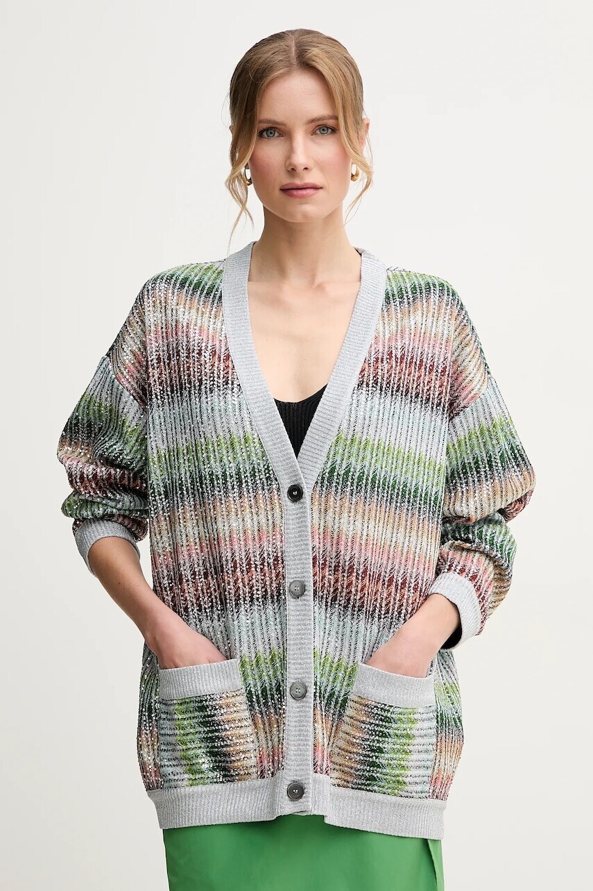 Kardigán Missoni dámsky, zelená farba, tenký, DS25SM0I.BC0051