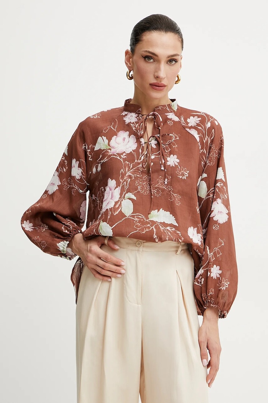 Košeľa Marella VITERBO dámska, hnedá farba, vzorovaná, 2513111152200