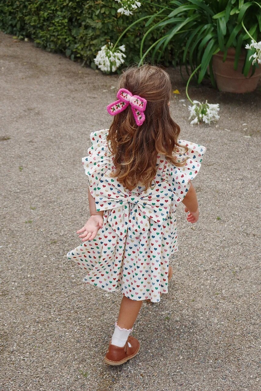Dievčenské šaty Konges Sløjd EVIA BOW DRESS GOTS béžová farba, mini, áčkový strih, KS103055