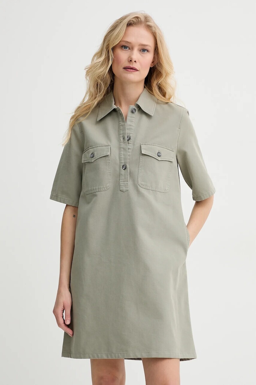 Bavlnené šaty A.P.C. robe selia zelená farba, mini, rovný strih, COGBJ.F35177