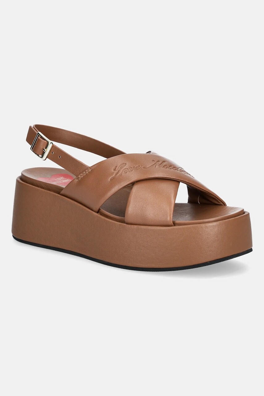Kožené sandále Love Moschino dámske, hnedá farba, na platforme, JA16187I0MIA0201