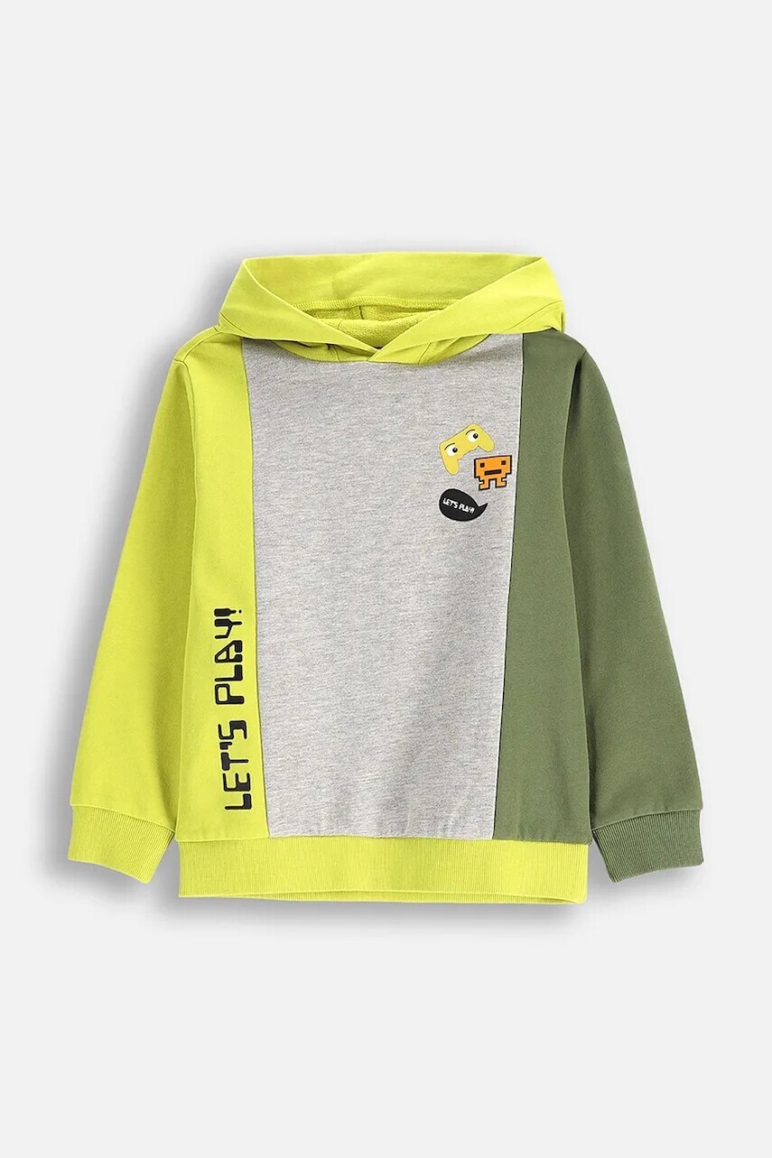 Detská bavlnená mikina Coccodrillo zelená farba, s kapucňou, s potlačou, GAMER BOY KIDS