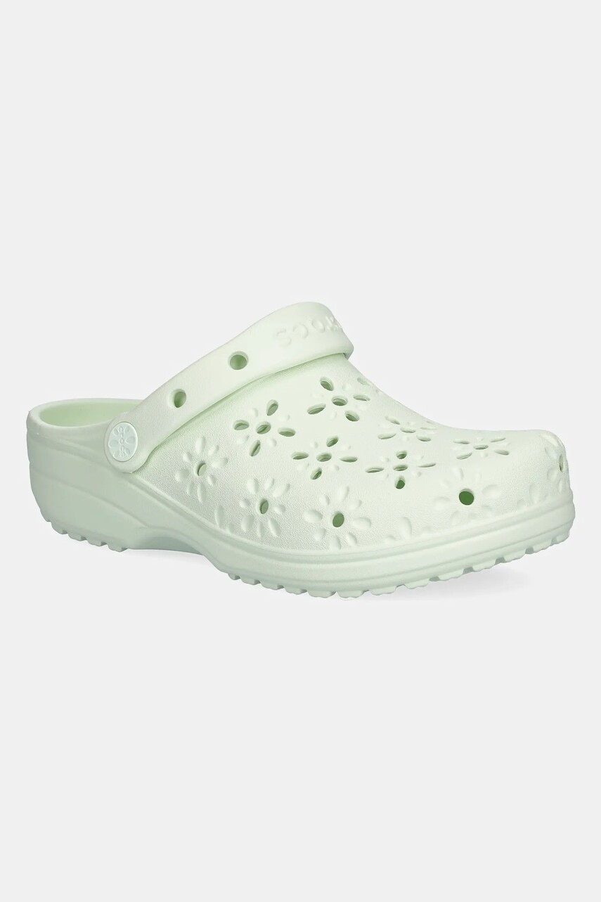 Šľapky Crocs Classic Floral Cut Out Clog zelená farba, na kline, 210927-3YH