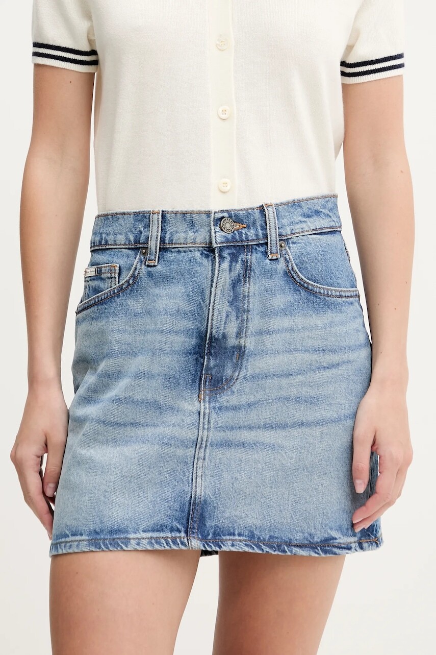 Rifľová sukňa Guess Jeans mini, puzdrová, W5GD0Q D5M4A