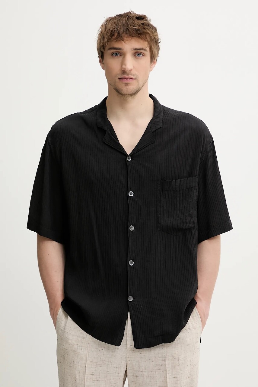 Košeľa s prímesou hodvábu BARENA VENEZIA Camicia Mola čierna farba, voľný strih, CAU5079.4151