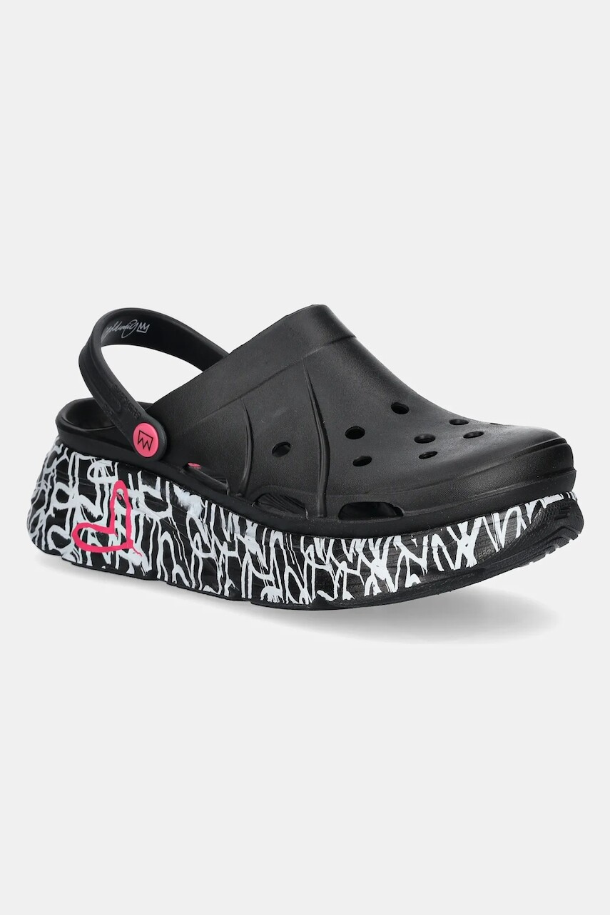 Šľapky Skechers SKECHERS X JGOLDCROWN čierna farba, na kline, 111324