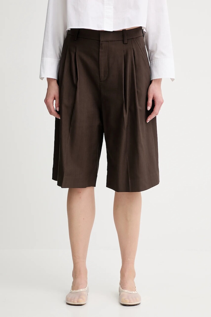 Šortky Charlie hnedá farba, jednofarebná, vysoký pás, 2PANT01171