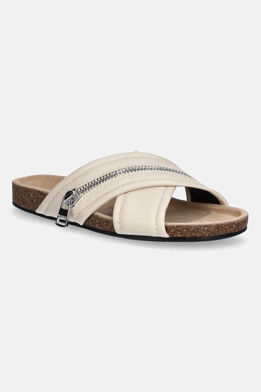Kožené šľapky JW Anderson Biker Loafer béžová farba, SN0107 LA0268 002