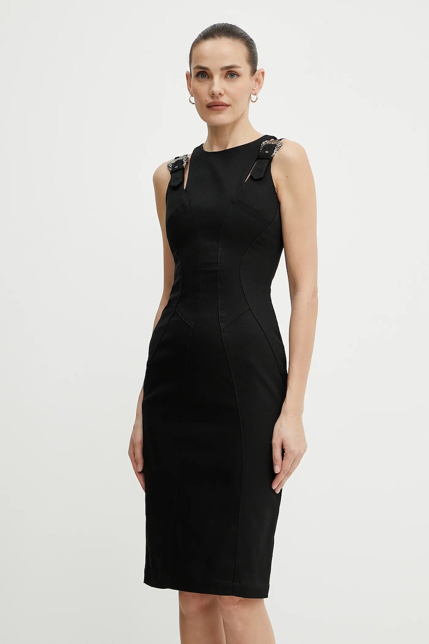 Rifľové šaty Versace Jeans Couture čierna farba, mini, priliehavé, 78HAO913 N0507