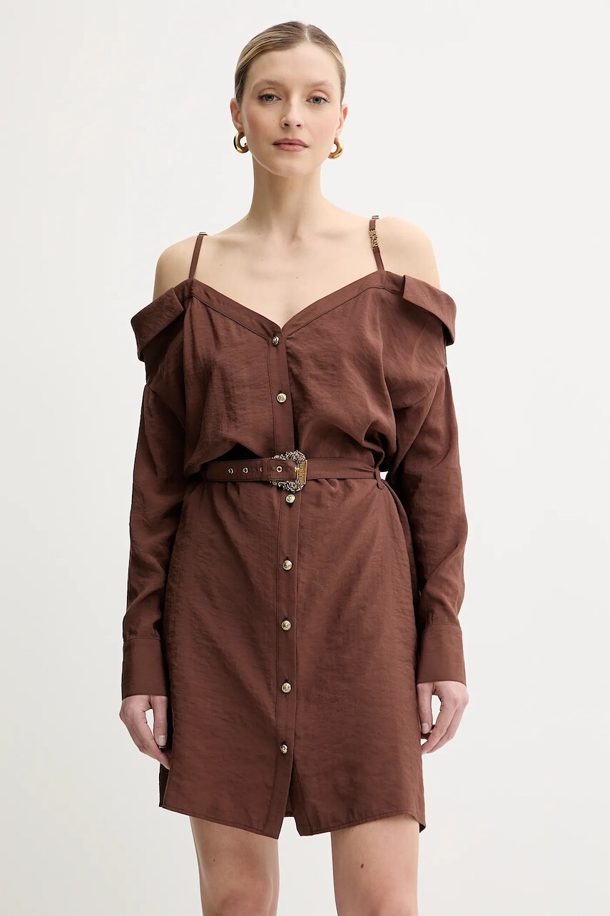 Šaty Versace Jeans Couture hnedá farba, mini, rovný strih, 78HAO911 N0433