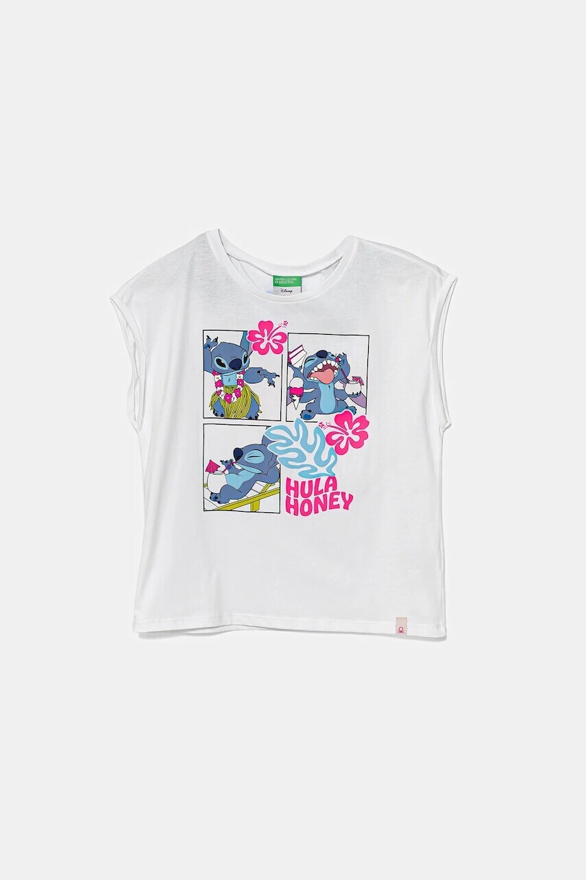 Detské bavlnené tričko United Colors of Benetton x Disney biela farba, 3JERC10P2