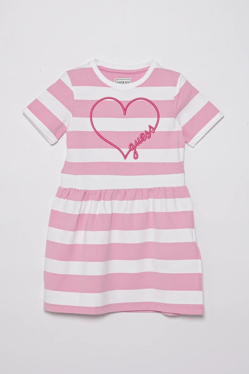 Dievčenské šaty Guess ružová farba, mini, áčkový strih, K5GK28 KBOR4