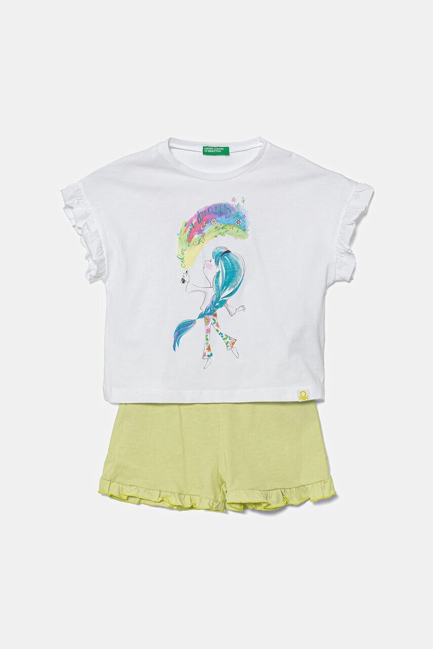 Detské bavlnené pyžamo United Colors of Benetton 2-pak biela farba, s potlačou, 30960P08C
