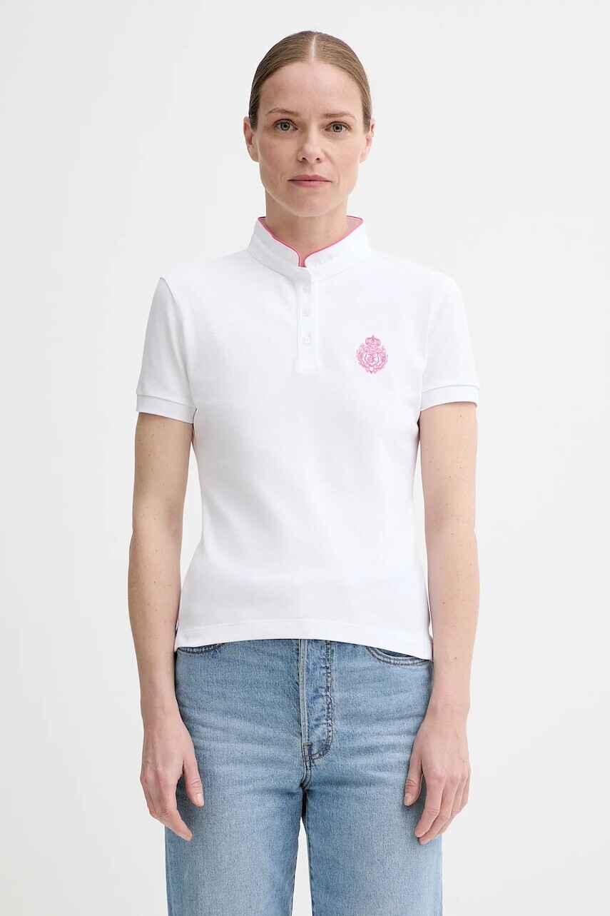 Bavlnené polo tričko The Kooples biela farba, FPOC30011K