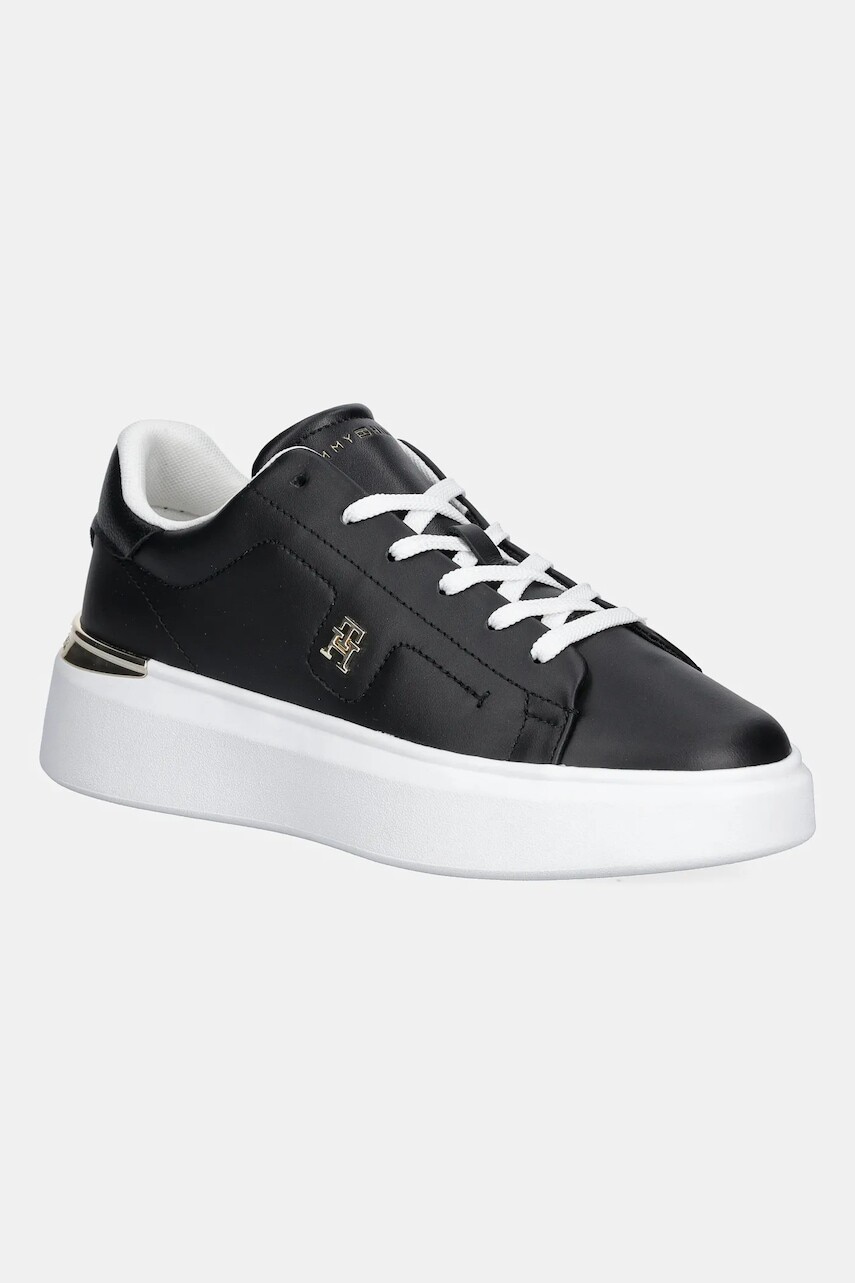 Kožené tenisky Tommy Hilfiger TH FASHION COURT SNEAKER čierna farba, FW0FW08631
