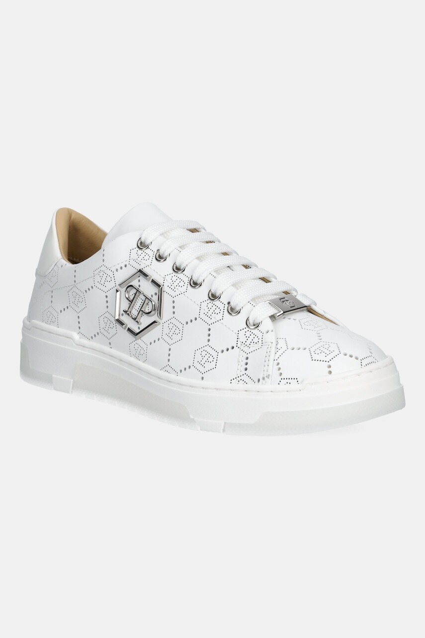 Kožené tenisky Philipp Plein Lo-Top Monogram biela farba, USC0770 PLE010N 01