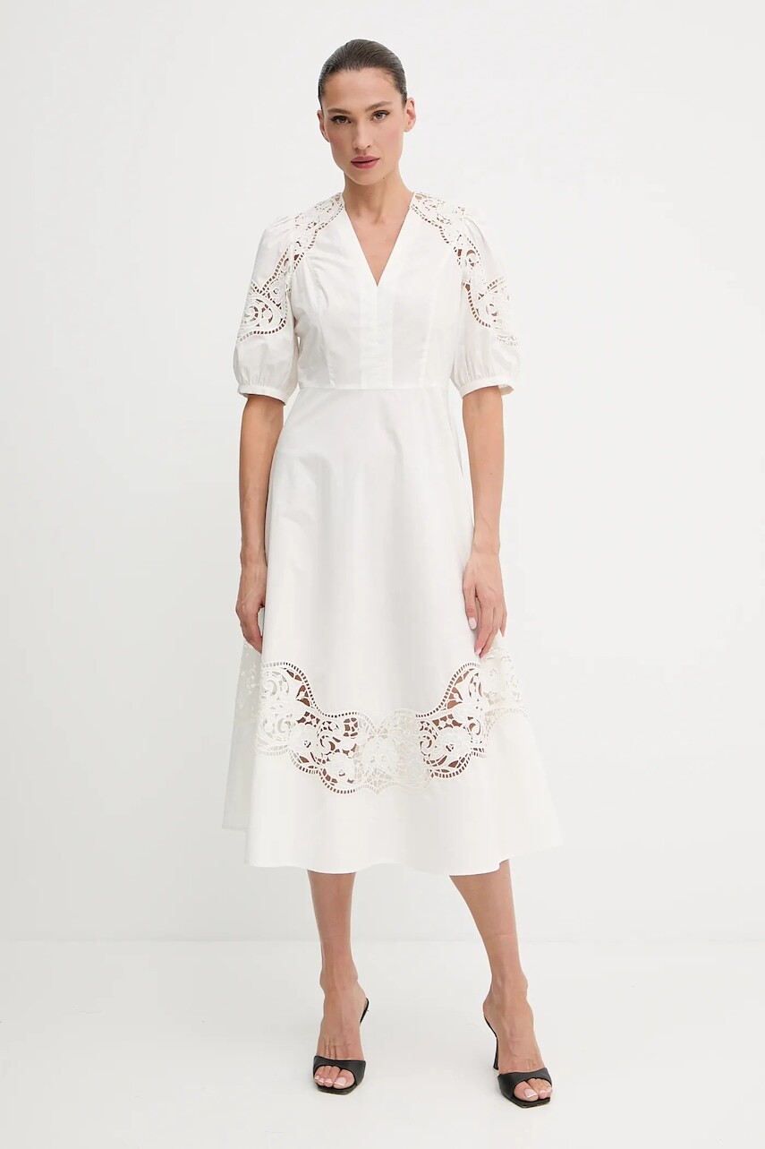 Bavlnené šaty Twinset béžová farba, midi, áčkový strih, 251TT2330