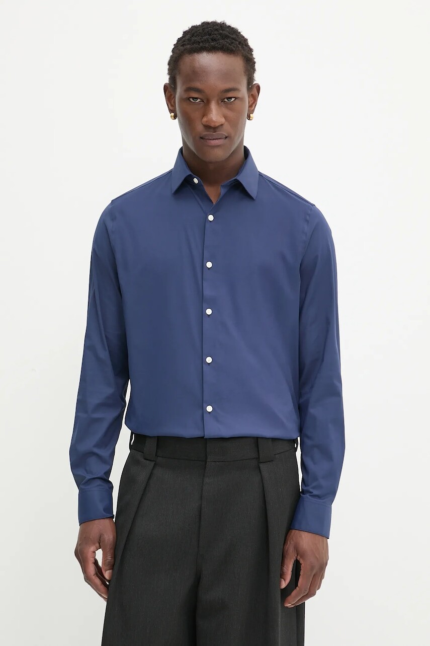 Košeľa Calvin Klein tmavomodrá farba, slim, s klasickým golierom, LV019EU025