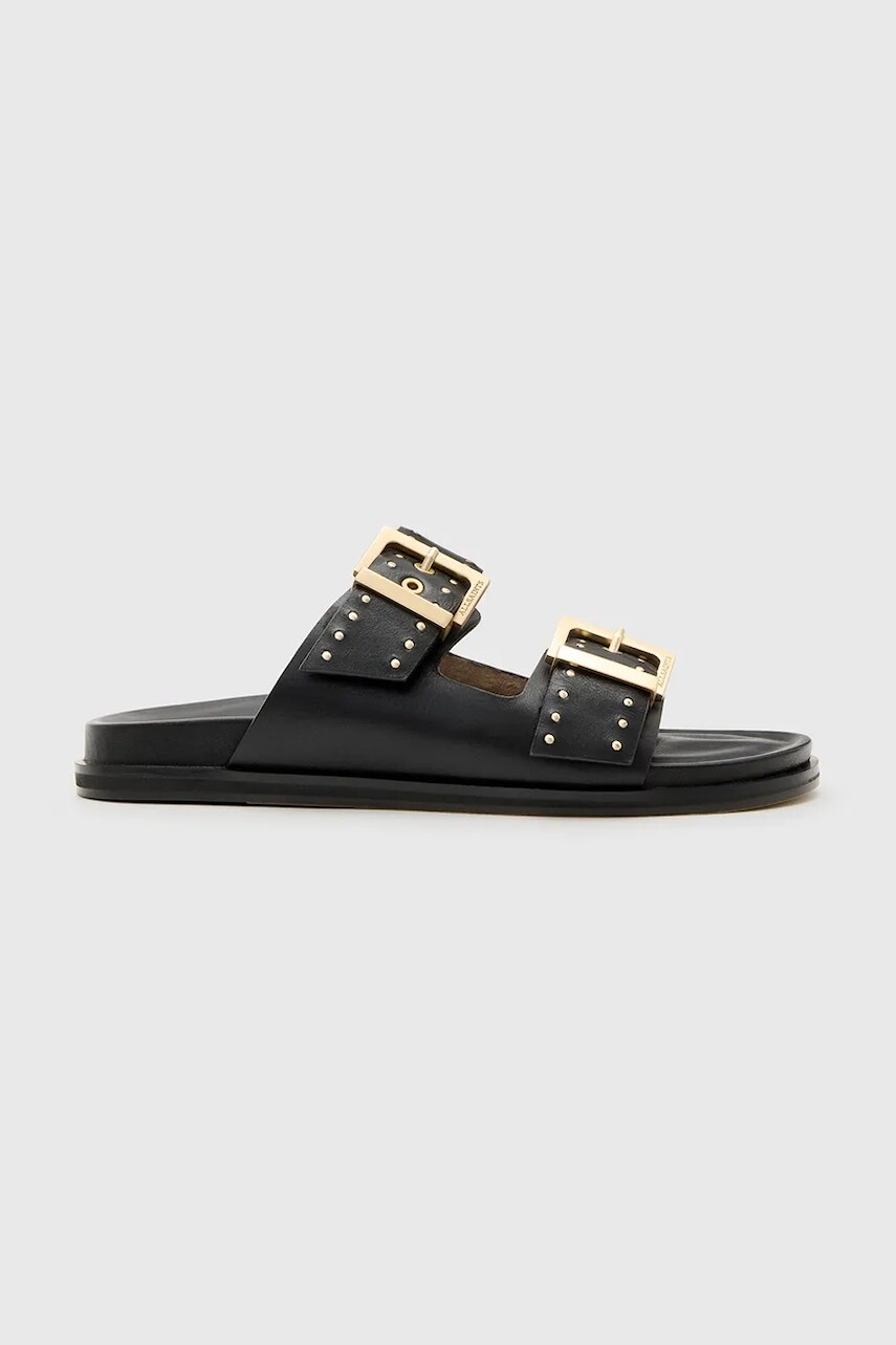 Kožené šľapky AllSaints Magda Stud Sandal čierna farba, W114FC