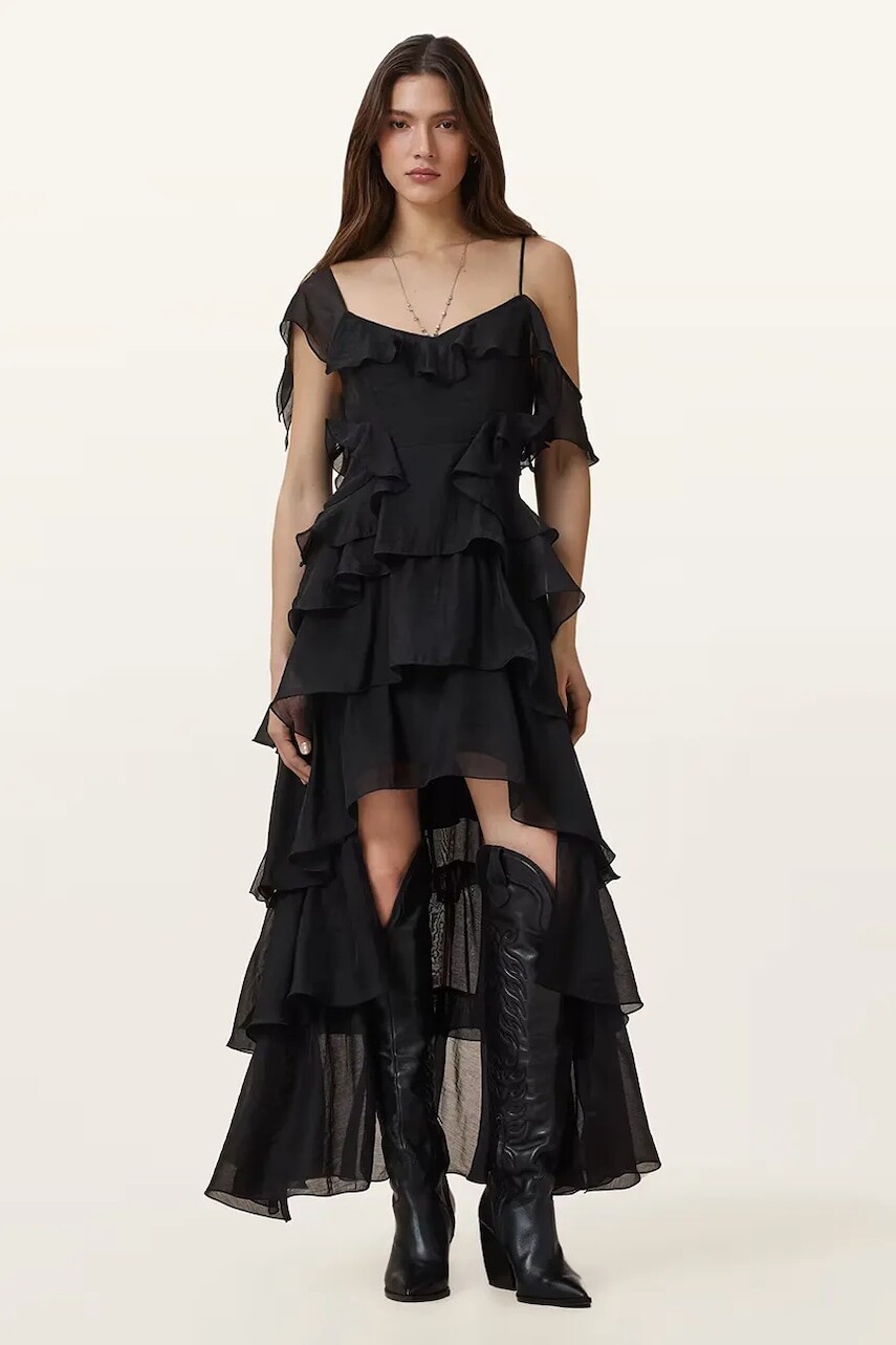 Šaty AllSaints SIENNA čierna farba, maxi, áčkový strih, W212DC