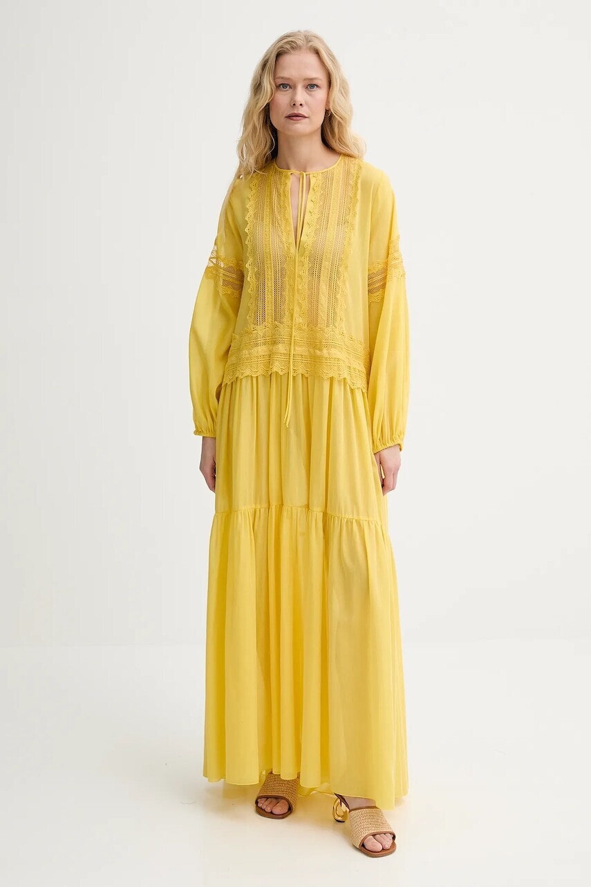 Šaty s prímesou hodvábu Ermanno Scervino žltá farba, maxi, oversize, D464Q620RUQ