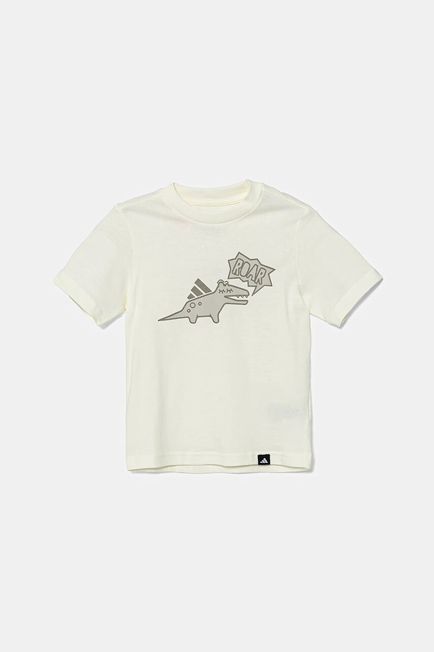 Detské bavlnené tričko adidas béžová farba, s potlačou, JV5074