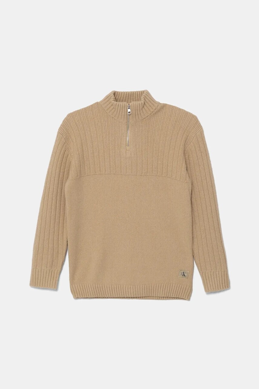 Detský sveter Calvin Klein Jeans béžová farba, ľahké, IB0IB02519